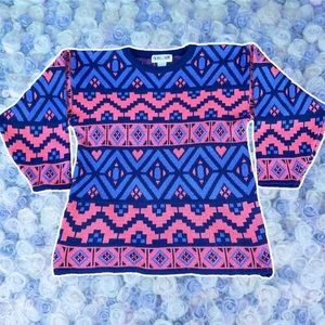 Vintage Sweater Distressed Fairy Kei Kawaii 80s Heart Zig Zag Artsy Maximalist